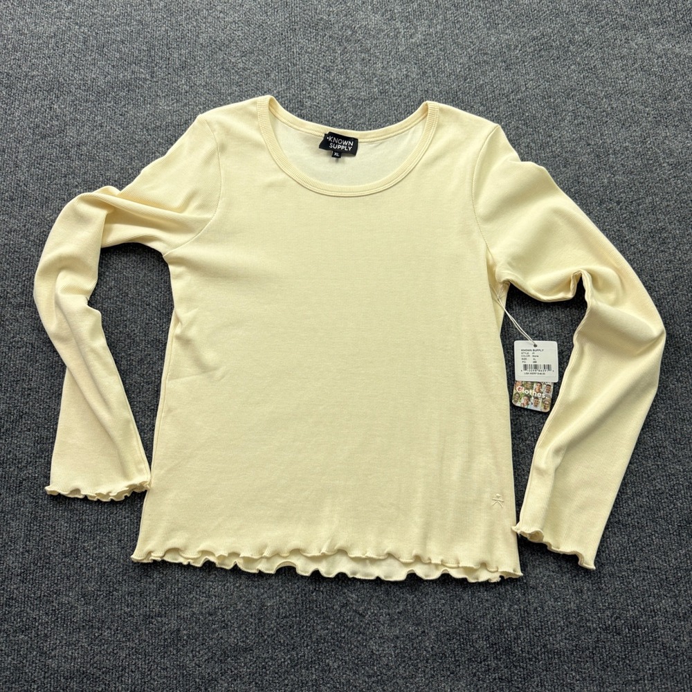 Known Supply Jill Ribbed Top Womens XL Stone Yellow Organic Cotton Minimalist